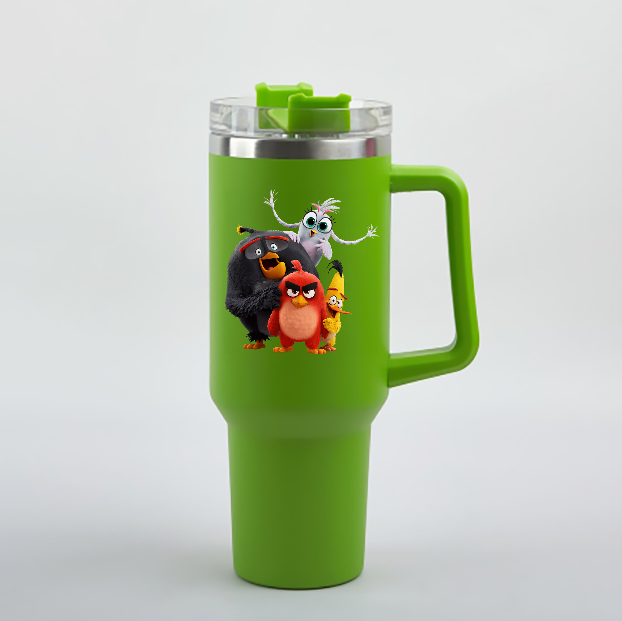 （画像用） Angry Birds アングリーバード 1200mL車用タンブラー - クリスタルステッカー（プラスチックストロー付き）